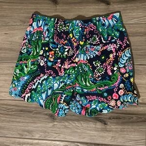 Lilly Pulitzer Blue and Green Shorts Vibrant Tropical Design